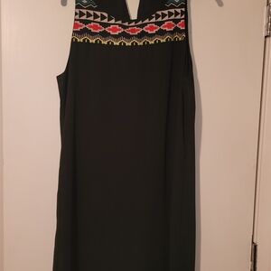 THML Black Midi Dress with Colorful Geometric Design